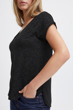 Load image into Gallery viewer, ICHI Rebel Metallic Detail V Neck Tee - Black