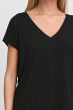 Load image into Gallery viewer, ICHI Rebel Metallic Detail V Neck Tee - Black