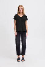 Load image into Gallery viewer, ICHI Rebel Metallic Detail V Neck Tee - Black