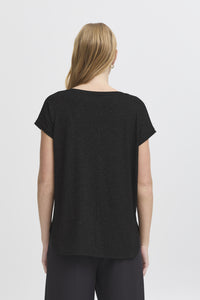 ICHI Rebel Metallic Detail V Neck Tee - Black