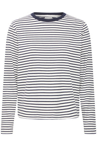 ICHI Mira Stripe Cotton Top - Total Eclipse & Cloud Dancer