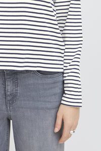 ICHI Mira Stripe Cotton Top - Total Eclipse & Cloud Dancer