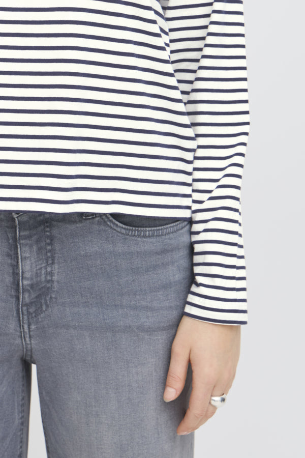 ICHI Mira Stripe Cotton Top - Total Eclipse & Cloud Dancer