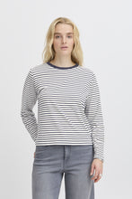 Load image into Gallery viewer, ICHI Mira Stripe Cotton Top - Total Eclipse &amp; Cloud Dancer