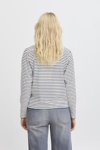 ICHI Mira Stripe Cotton Top - Total Eclipse & Cloud Dancer