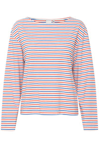 ICHI Mira Boat Neck Stripe Cotton Top - Multi Coloured Stripe
