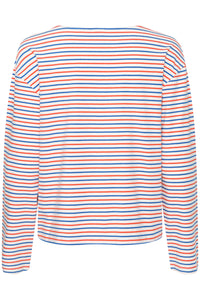 ICHI Mira Boat Neck Stripe Cotton Top - Multi Coloured Stripe