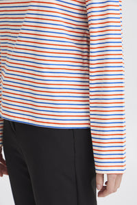 ICHI Mira Boat Neck Stripe Cotton Top - Multi Coloured Stripe