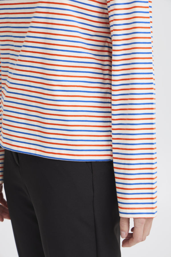 ICHI Mira Boat Neck Stripe Cotton Top - Multi Coloured Stripe