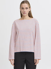 Load image into Gallery viewer, ICHI Mira Boat Neck Stripe Cotton Top - Multi Coloured Stripe
