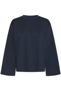 ICHI Kala Long Sleeve Stripe Sweatshirt Top - Total Eclipse