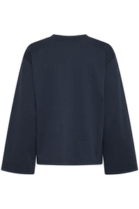 ICHI Kala Long Sleeve Stripe Sweatshirt Top - Total Eclipse
