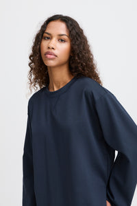 ICHI Kala Long Sleeve Stripe Sweatshirt Top - Total Eclipse