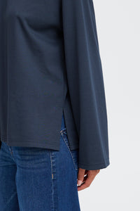 ICHI Kala Long Sleeve Stripe Sweatshirt Top - Total Eclipse