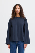 Load image into Gallery viewer, ICHI Kala Long Sleeve Stripe Sweatshirt Top - Total Eclipse