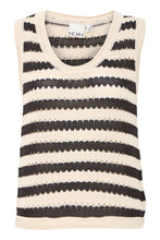 Load image into Gallery viewer, ICHI Birdis Striped Knitted Vest Top - Black &amp; Almond Milk