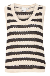 ICHI Birdis Striped Knitted Vest Top - Black & Almond Milk