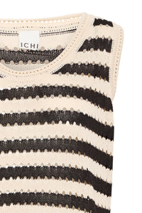 ICHI Birdis Striped Knitted Vest Top - Black & Almond Milk
