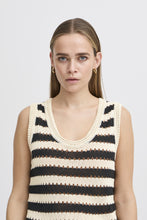 Load image into Gallery viewer, ICHI Birdis Striped Knitted Vest Top - Black &amp; Almond Milk