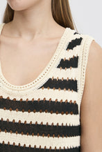 Load image into Gallery viewer, ICHI Birdis Striped Knitted Vest Top - Black &amp; Almond Milk