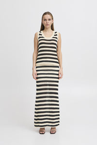 ICHI Birdis Striped Knitted Vest Top - Black & Almond Milk