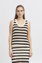 Load image into Gallery viewer, ICHI Birdis Striped Knitted Vest Top - Black &amp; Almond Milk