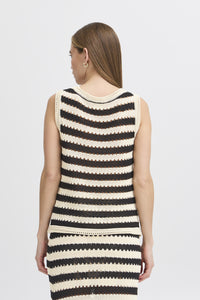 ICHI Birdis Striped Knitted Vest Top - Black & Almond Milk