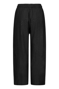ICHI Linno Barrel Leg Linen Blend Trousers - Black