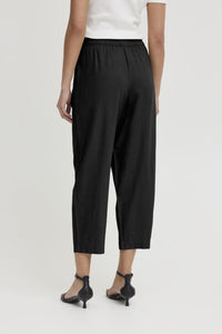 ICHI Linno Barrel Leg Linen Blend Trousers - Black