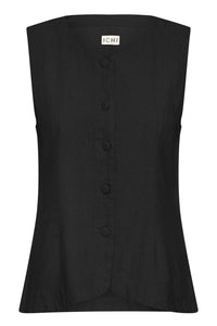 ICHI Linno Linen Blend Waistcoat - Black