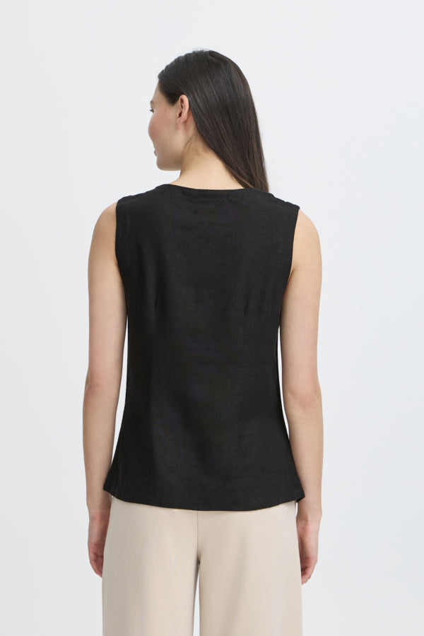 ICHI Linno Linen Blend Waistcoat - Black
