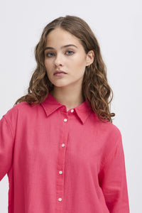 ICHI Linno Linen Blend Long Sleeve Shirt - Geranium