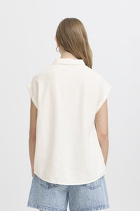 ICHI Linno Linen Blend Short Sleeve Blouse - Cloud Dancer