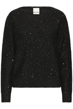 Load image into Gallery viewer, ICHI Damian Sparkle V Neck Wool Blend Jumper - Black