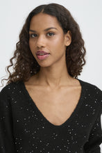 Load image into Gallery viewer, ICHI Damian Sparkle V Neck Wool Blend Jumper - Black
