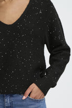 Load image into Gallery viewer, ICHI Damian Sparkle V Neck Wool Blend Jumper - Black
