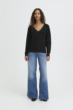Load image into Gallery viewer, ICHI Damian Sparkle V Neck Wool Blend Jumper - Black