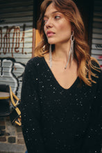 Load image into Gallery viewer, ICHI Damian Sparkle V Neck Wool Blend Jumper - Black