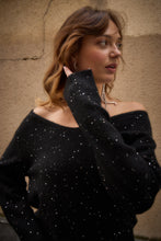 Load image into Gallery viewer, ICHI Damian Sparkle V Neck Wool Blend Jumper - Black