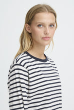 Load image into Gallery viewer, ICHI Mira Stripe Cotton Top - Cloud Dancer &amp; Total Eclipse