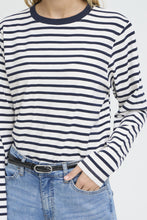 Load image into Gallery viewer, ICHI Mira Stripe Cotton Top - Cloud Dancer &amp; Total Eclipse