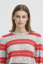 Load image into Gallery viewer, ICHI Dusty Knitted Stripe Jumper - Grey Melange &amp; Teaberry Pink