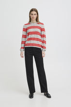 Load image into Gallery viewer, ICHI Dusty Knitted Stripe Jumper - Grey Melange &amp; Teaberry Pink
