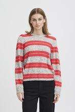 Load image into Gallery viewer, ICHI Dusty Knitted Stripe Jumper - Grey Melange &amp; Teaberry Pink