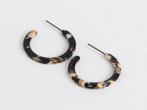 Emily Resin Tiny Hoop Earrings - Beige & Black