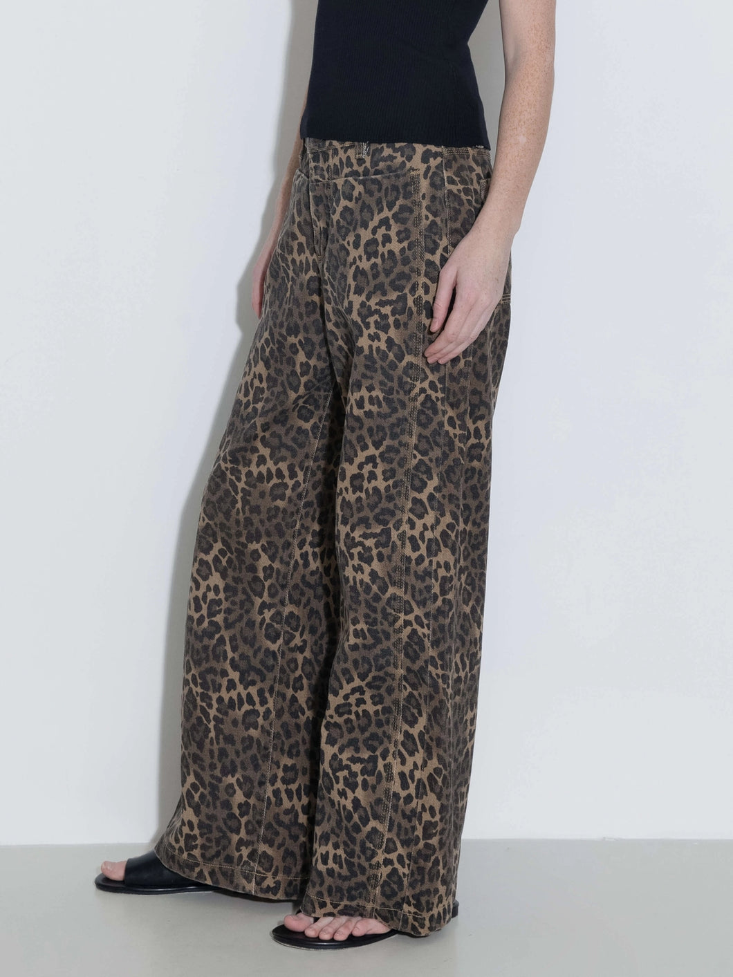 CUBIC Leopard Wide Leg Denim Jeans - Sienna Brown