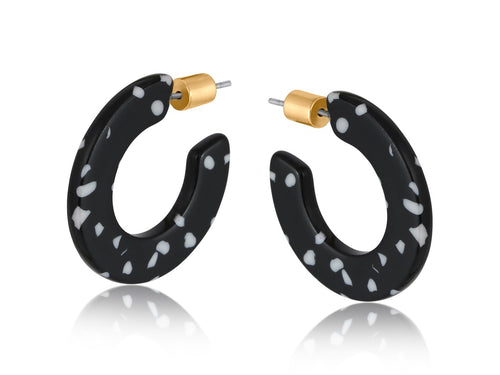 Marseille Flat Resin Small Hoop Earrings - Black & White