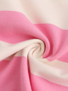 CUBIC Heart Slogan Striped Cotton Tee - Pink & White