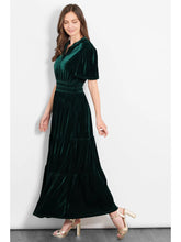 Load image into Gallery viewer, Roxy Tiered Velvet Maxi Dress - Emerald