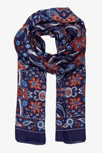 Hazel Paisley Print Scarf - Blue & Dark Red